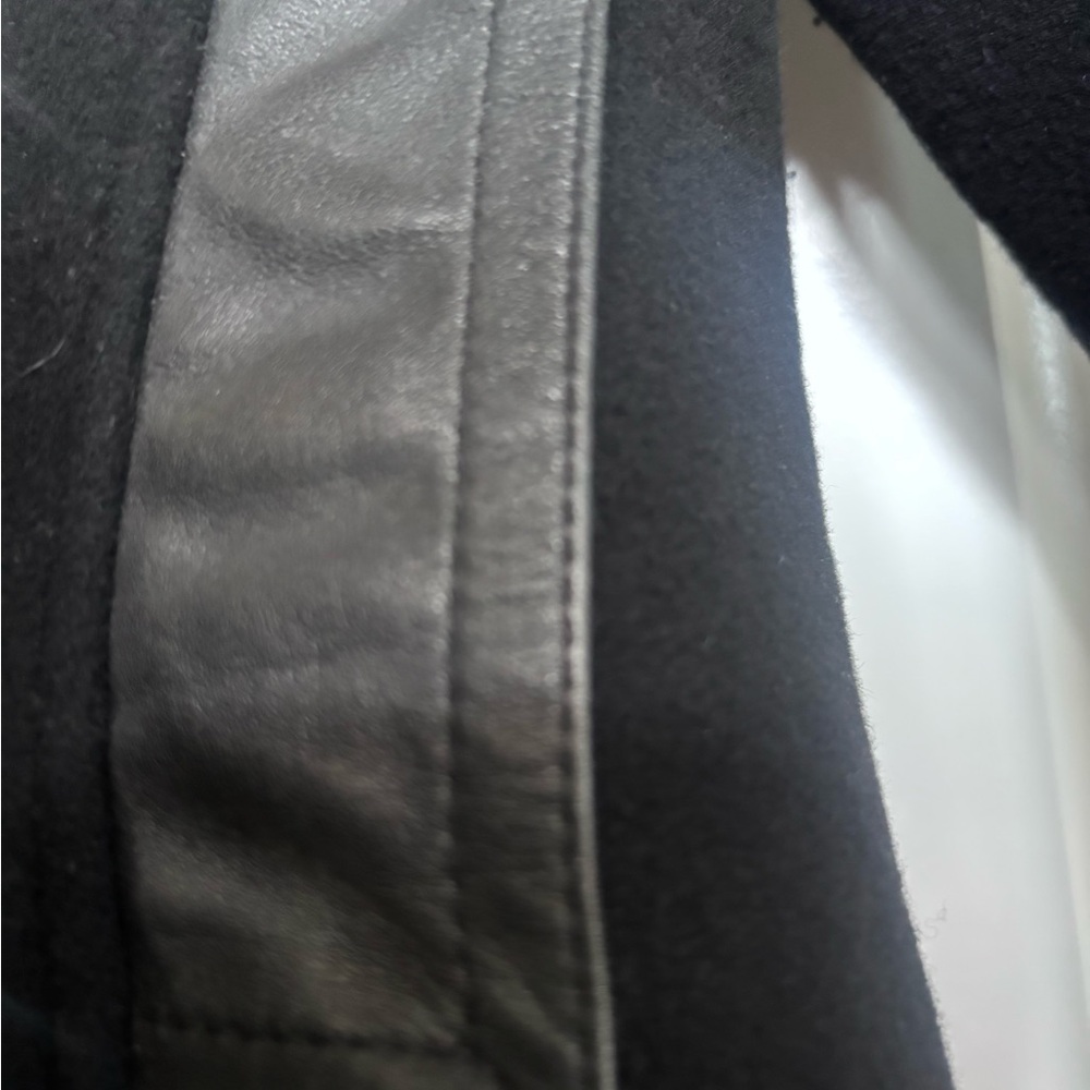 Mackage Black Wool Pea Coat with Leather-Trim Pockets - Picture 2 of 11